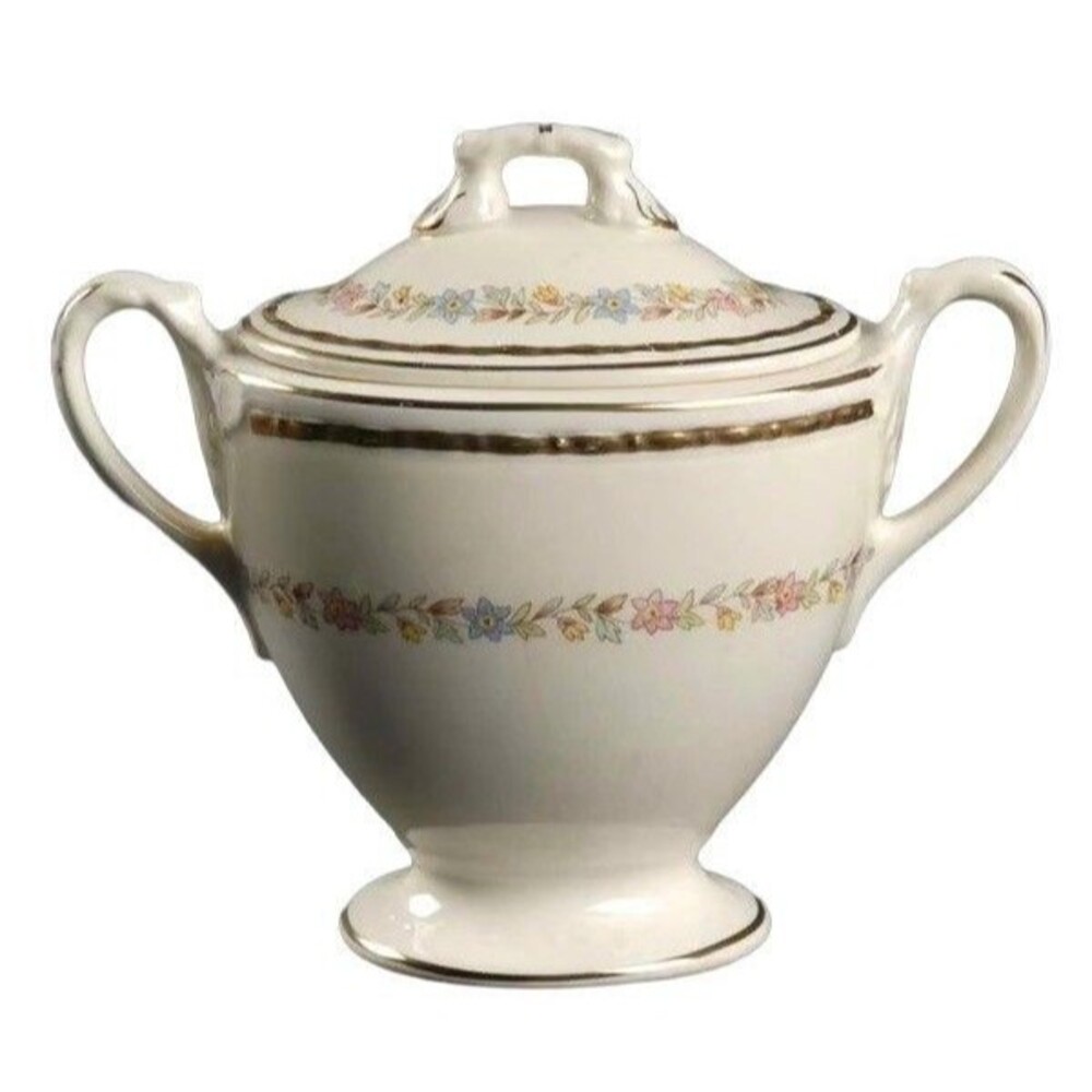 Homer Laughlin Sugar Bowl with Lid Georgian Eggshell Gold Trim G3388 Vintage